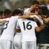 Real Madrid's Alonso celebrates with team mates their fourth goal against Bayern Munich during their Champions League semi-final second leg soccer match in Munich